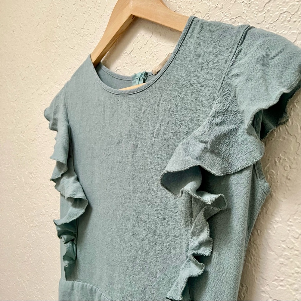 Bohme Mint Green Ruffle Midi Dress Sleeveless Boho Feminine Ruffle Linen - Picture 5 of 8